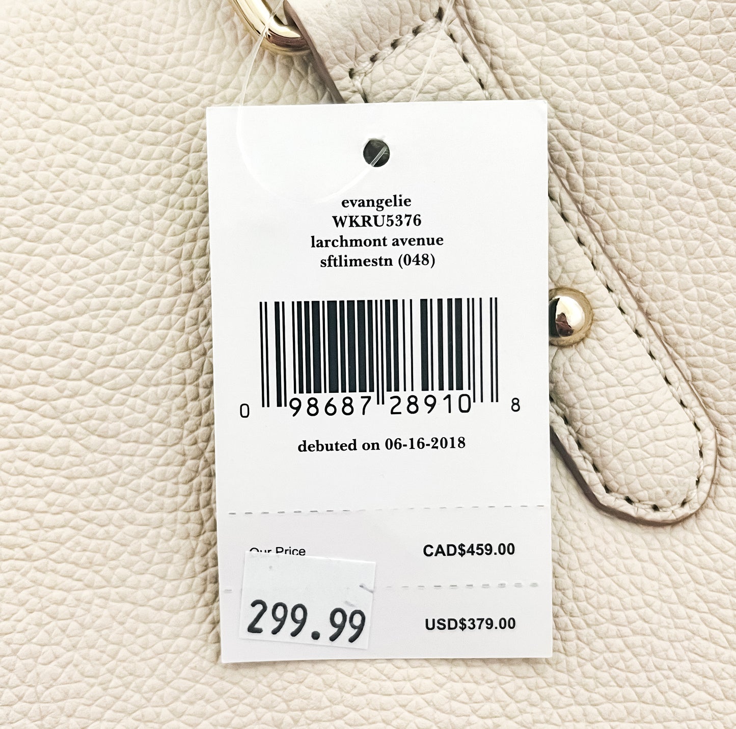 New Authentic Kate Spade WKRU5376 Larchmont Avenue Evangelie Satchel Handbag Purse Soft Limestone