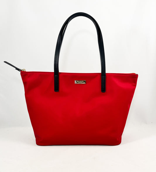 New Authentic Kate Spade WKRU5749 Lida May Street Smooth Nylon Tote Bag Purse Hot Chilli