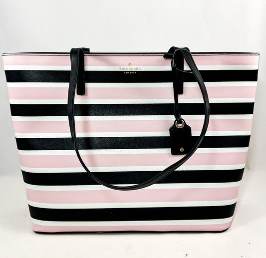 New Authentic Kate Spade WKR00232 Janie Celebration Stripe Medium Tote Bag Black Multi