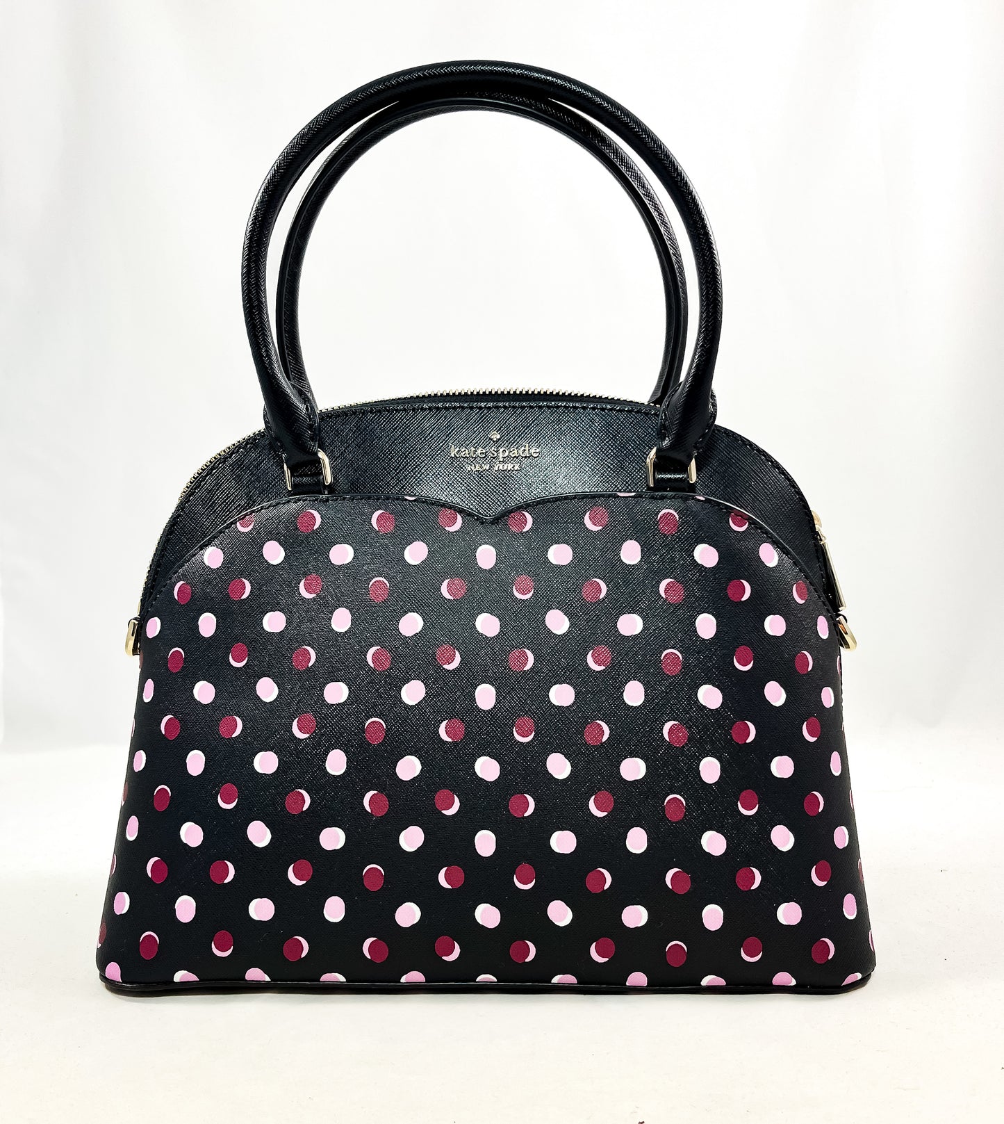 New Authentic Kate Spade WKR00200 Payton Fiesta Dot Medium Dome Satchel Handbag Black Multi