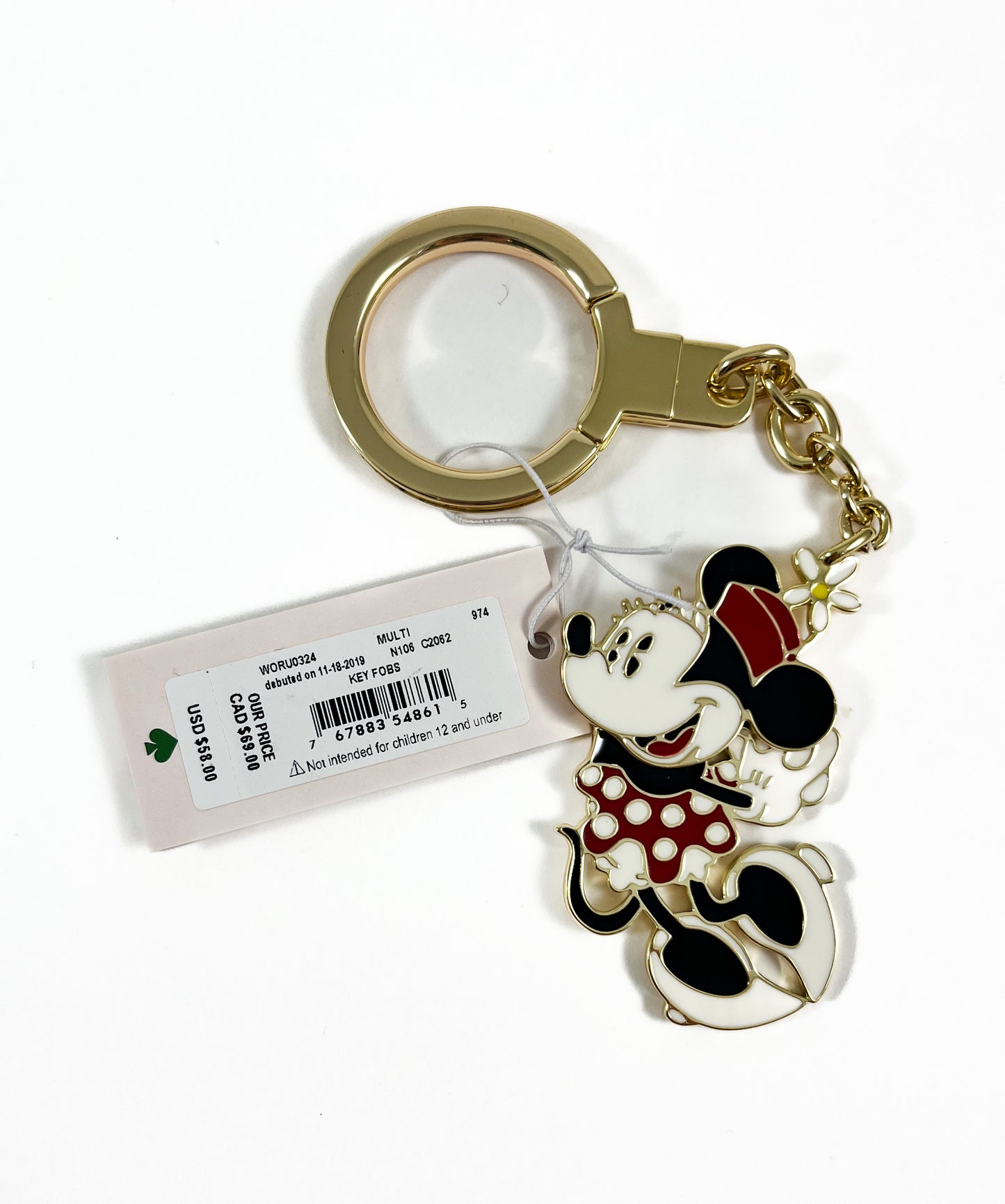 New Authentic Kate Spade WORU0324 Disney x Kate Spade Mini Mouse Metal Keychain