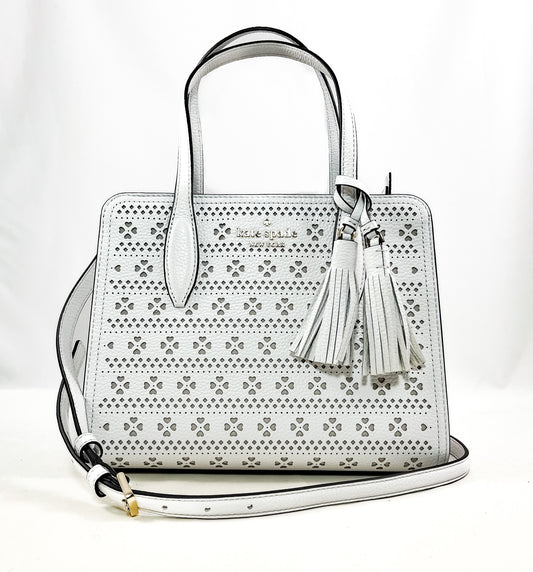 New Authentic Kate Spade WKRU6864 Rowe Perforated Small Top Zip Satchel Purse White Dove