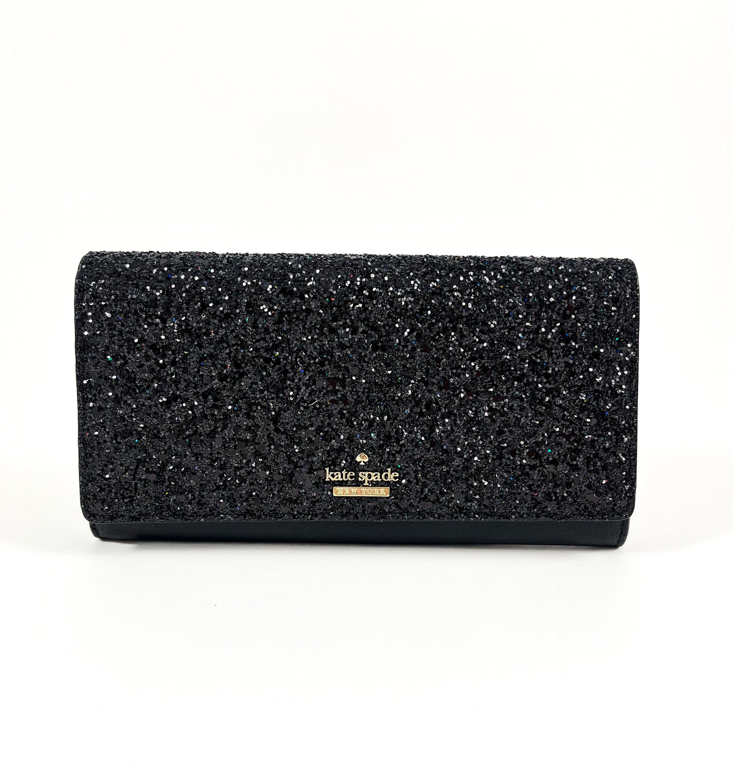 New Authentic Kate Spade WLRU5186 Milou Laurel Way Glitter Clutch Wallet Black