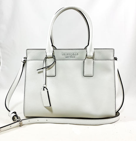 New Authentic Kate Spade WKRU6426 Cameron Monotone Medium Satchel Handbag Optic White