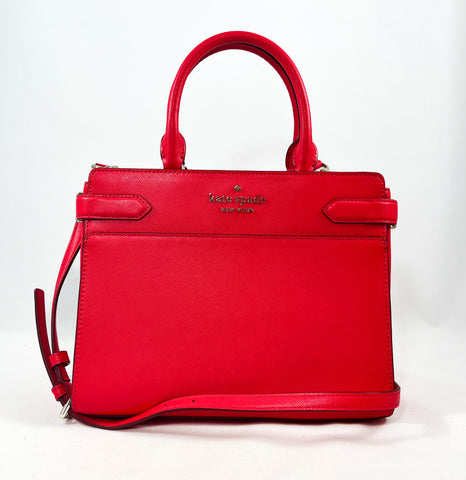 New Authentic Kate Spade WKRU6951 Staci Medium Satchel Handbag Purse Digital Red