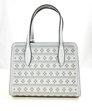 New Authentic Kate Spade WKRU6864 Rowe Perforated Small Top Zip Satchel Purse White Dove