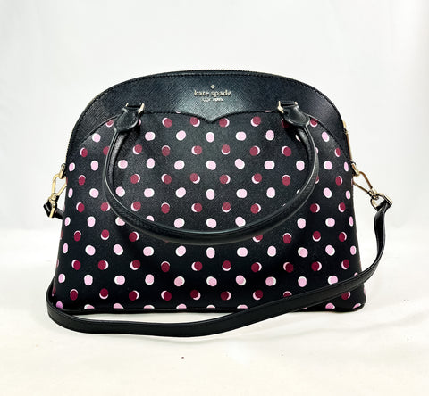 New Authentic Kate Spade WKR00200 Payton Fiesta Dot Medium Dome Satchel Handbag Black Multi