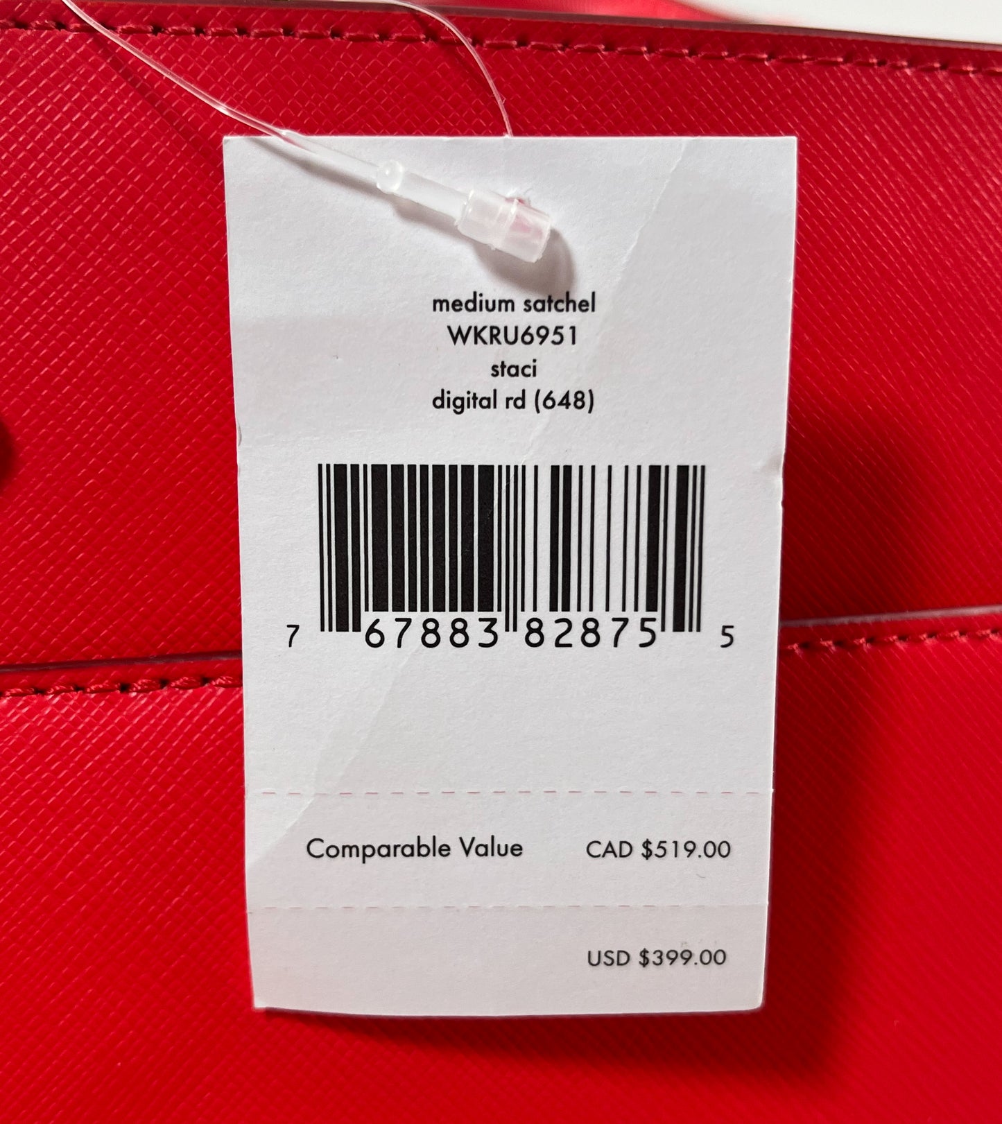 New Authentic Kate Spade WKRU6951 Staci Medium Satchel Handbag Purse Digital Red