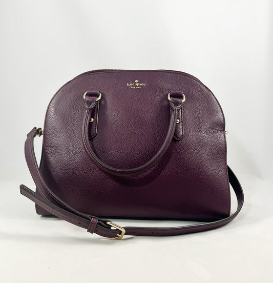 New Authentic Kate Spade WKRU5497 Larchmont Avenue Reiley Dome Satchel Handbag Deep Plum