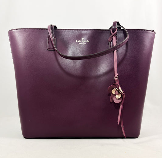 New Authentic Kate Spade WKRU5716 Felicity Street Karla Flower Dangle Tote Bag Deep Plum