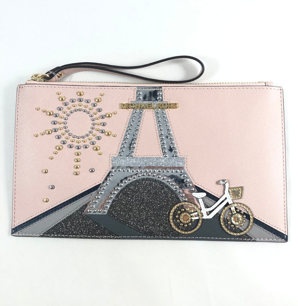 New Authentic Michael Kors Nouveau Eiffel Tower Novelty Jet Set Travel XL Zip Clutch Wallet