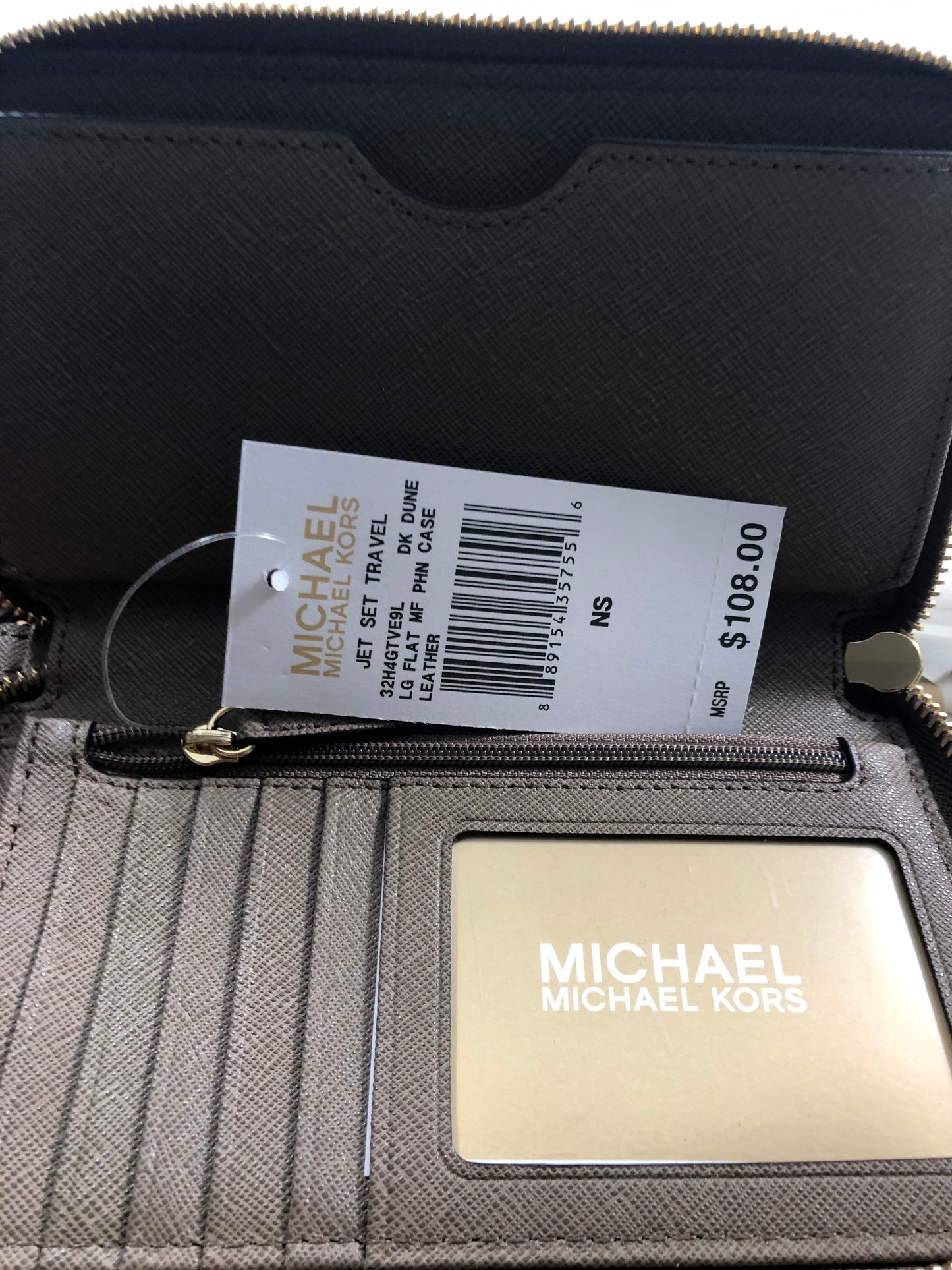 New Authentic Michael Kors Jet Set Travel Large Flat Multifunction Phone Case Wallet