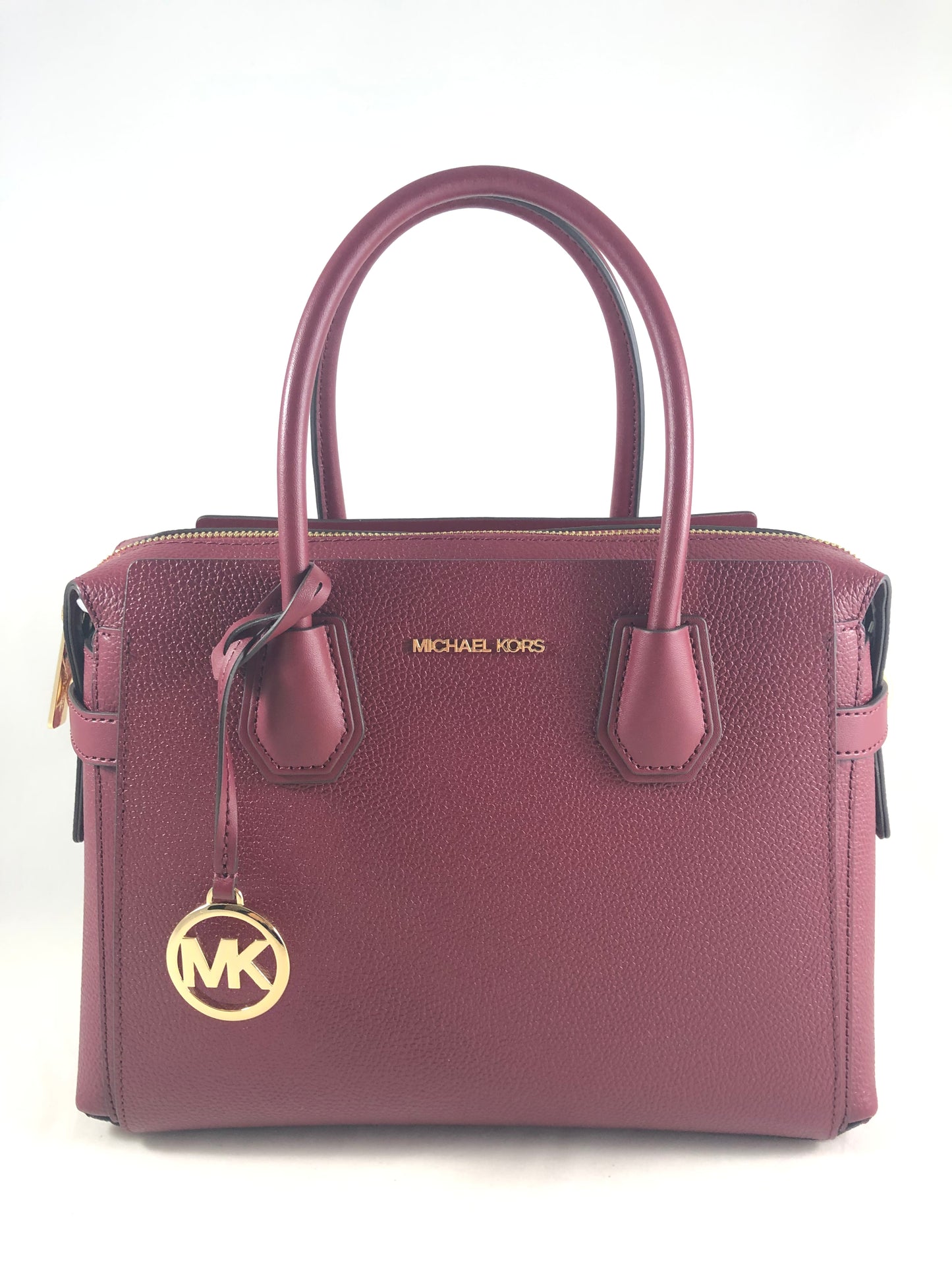 New Authentic Michael Kors Mercer Leather Medium Topzip Belted Satchel Handbag