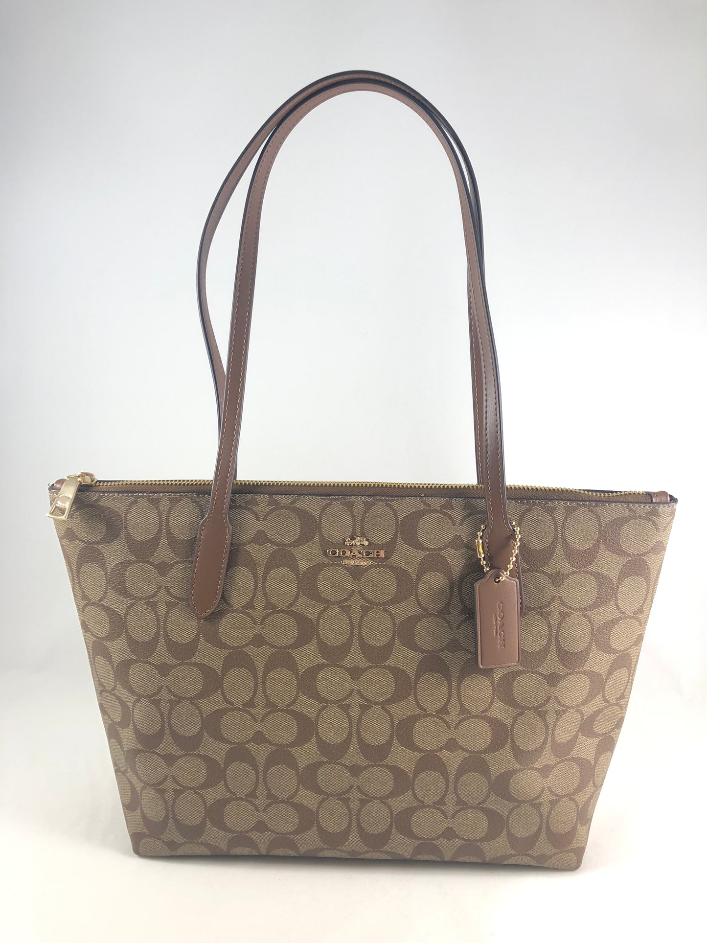 New Authentic Coach 4455 Signature Canvas Zip Tote Handbag