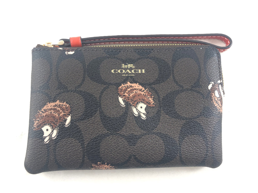 New Authentic Coach CC433 Signature Hedgehog Corner Zip Wristlet Wallet