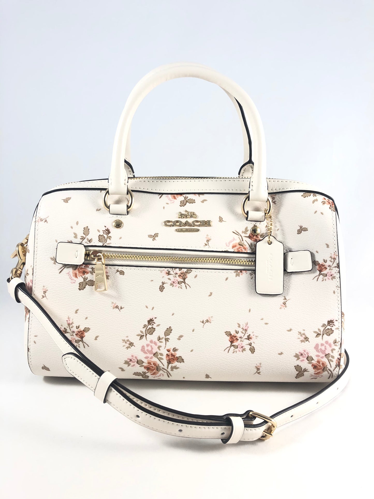 New Authentic Coach 91604 Canvas Rowan Rose Bouquet Satchel Chalk