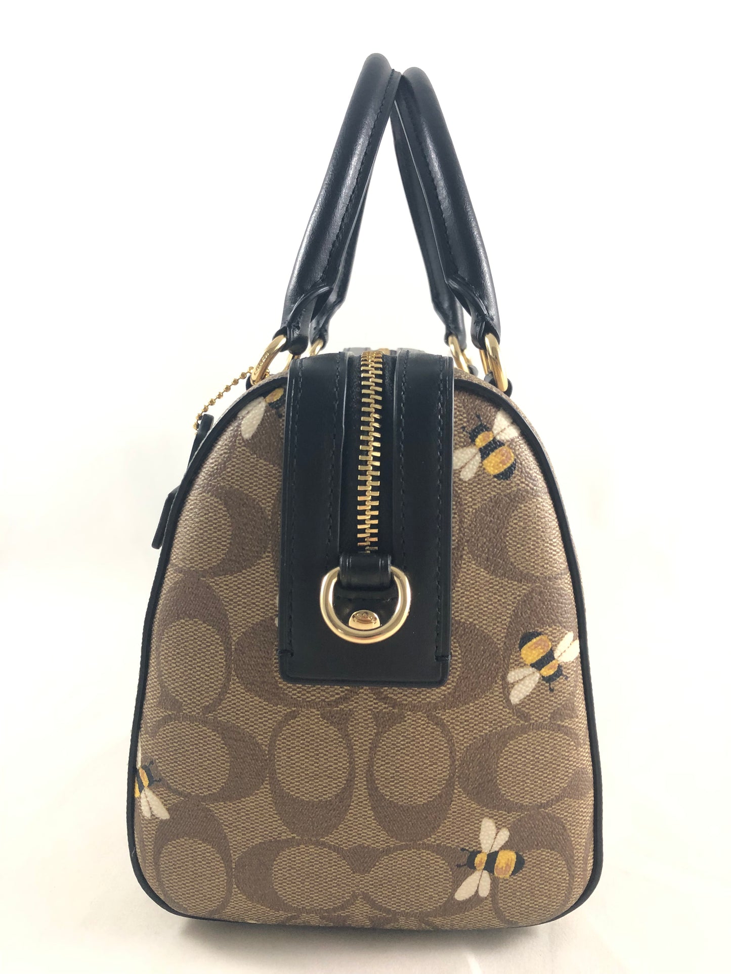 New Authentic Coach C8591 Signature Bee Print Rowan Satchel Handbag