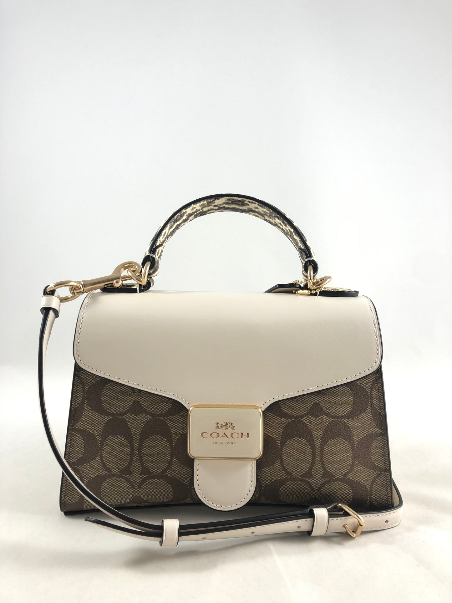 New Authentic Coach C1325 Signature Canvas Snake Embossed Pepper Satchel Handbag