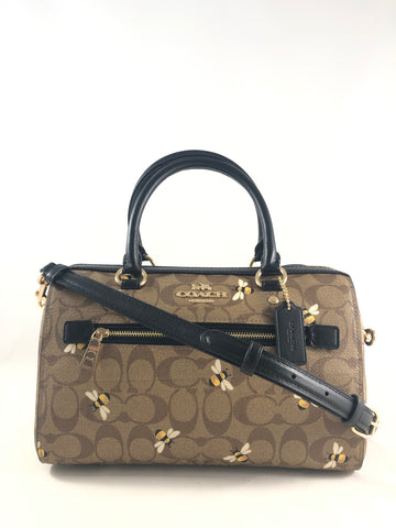 New Authentic Coach C8591 Signature Bee Print Rowan Satchel Handbag