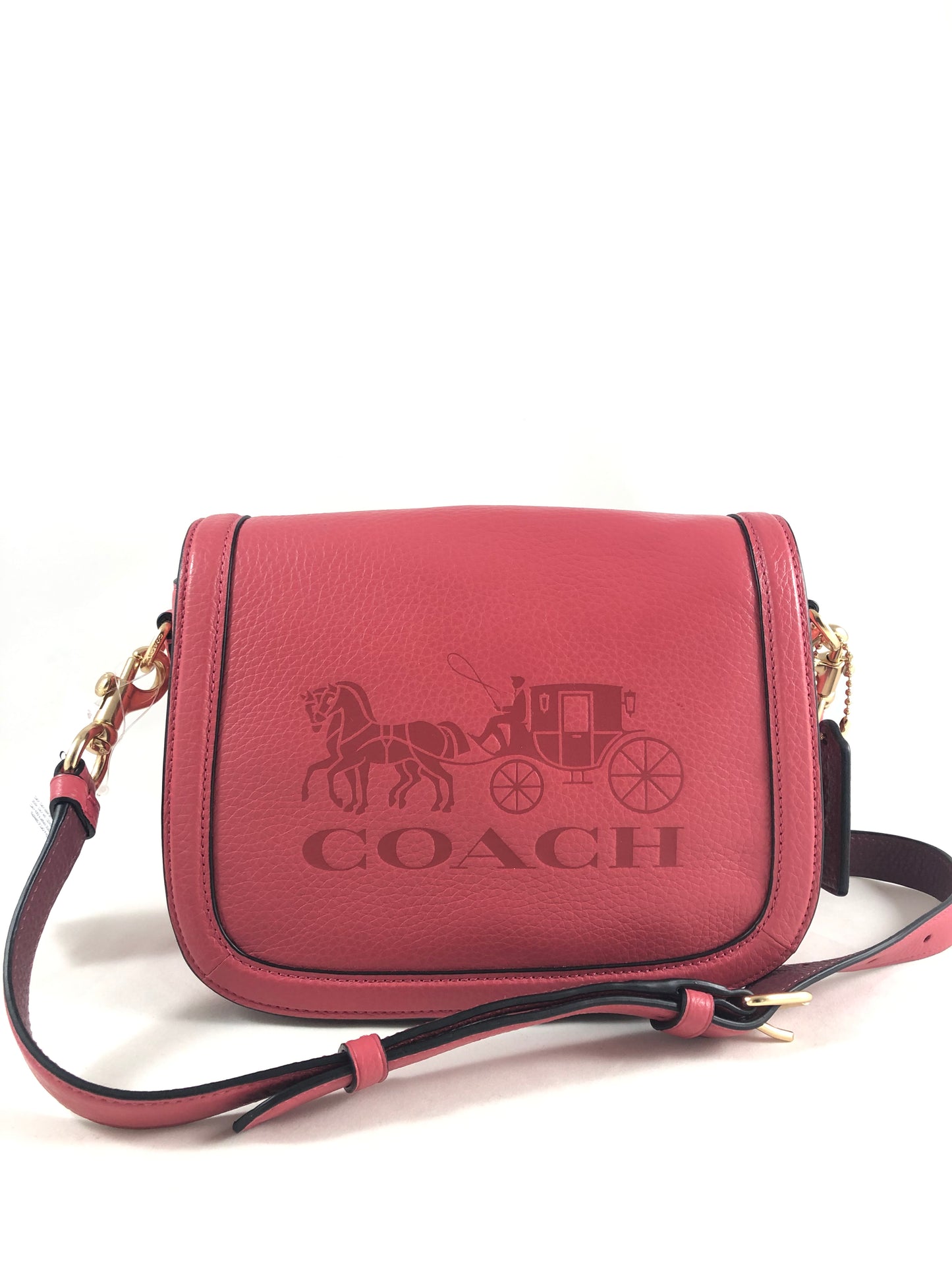 New Authentic Coach C4058 Embossed Leather Horse&Carriage Saddle Crossbody Purse