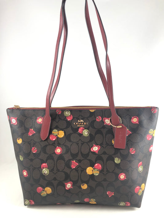 New Authentic Coach C7254 Signature Ornament Print Zip Tote Handbag