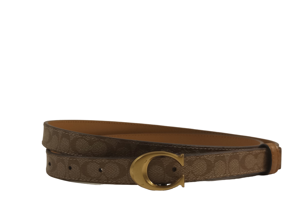 New Authentic Coach 89402 Signature Logo Buckle Belt Khaki/Saddle